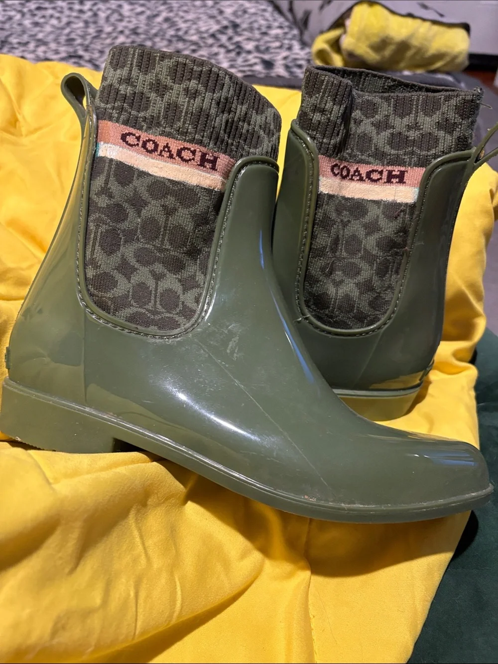 Coach green signature rainbow boots